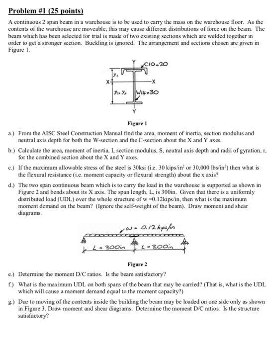 Solved Problem #1 (25 points A continuous 2 span beam in a | Chegg.com