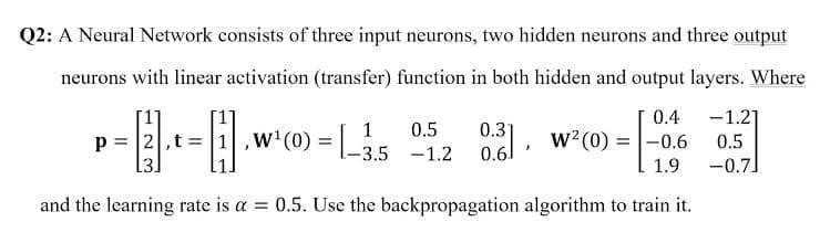 Q2: A Neural Network consists of three input neurons, | Chegg.com