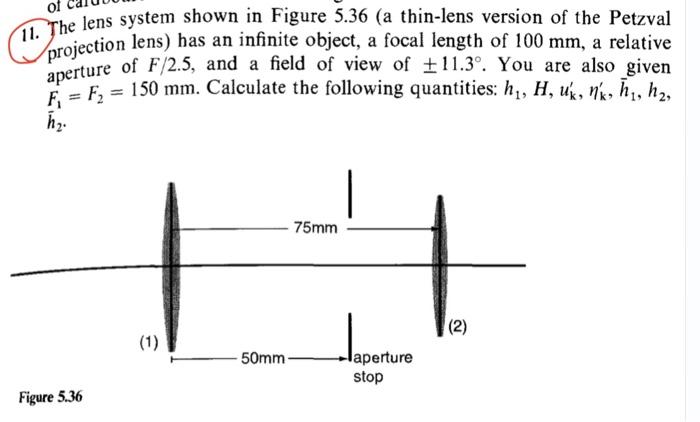 of projection lens) has an infinite object, a focal | Chegg.com