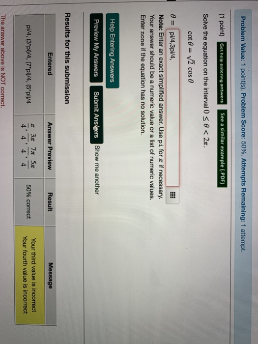 Solved Problem Value: 1 point(s). Problem Score: 50%. | Chegg.com