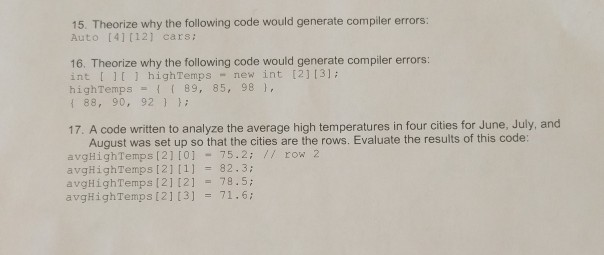 Solved 15. Theorize why the following code would generate | Chegg.com