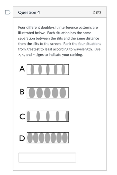 Solved Four different double-slit interference patterns are | Chegg.com