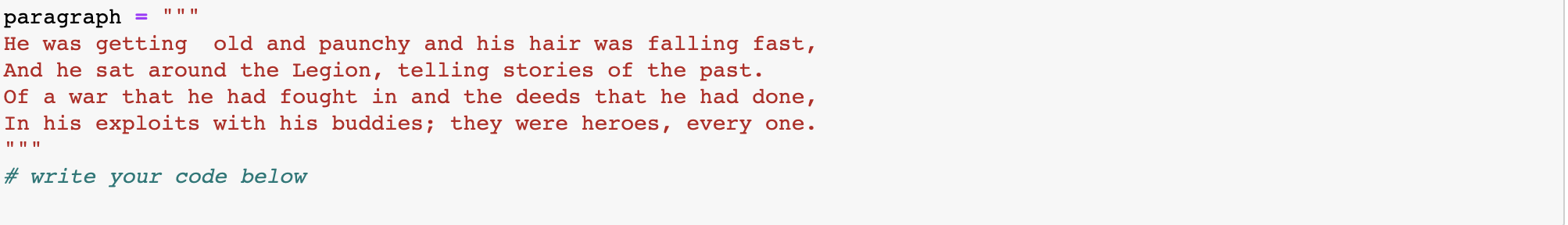 Solved [Python] Given the string paragraph below, write | Chegg.com