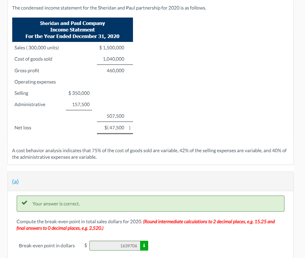 Solved The condensed income statement for the Sheridan and | Chegg.com