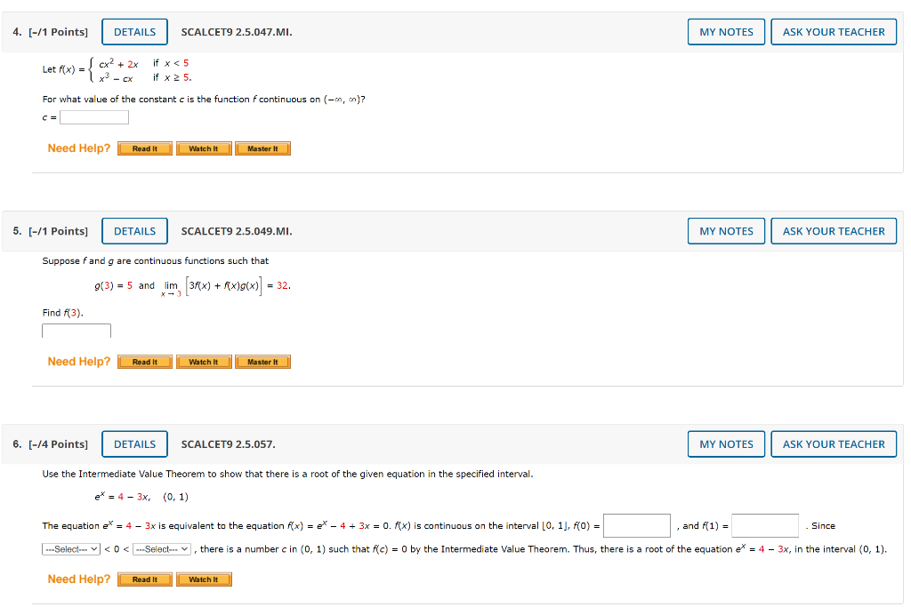 Solved 4. [-/1 Points] DETAILS SCALCET9 2.5.047.MI. MY NOTES | Chegg.com