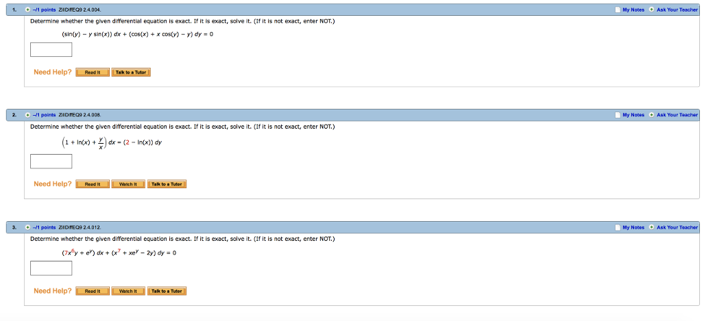 Solved -1 points aID 2.4.004. Determine whether the given | Chegg.com
