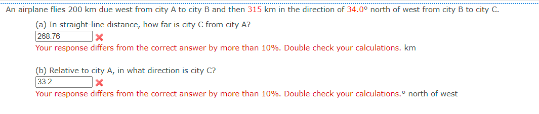Solved An airplane flies 200km due west from city A to city | Chegg.com