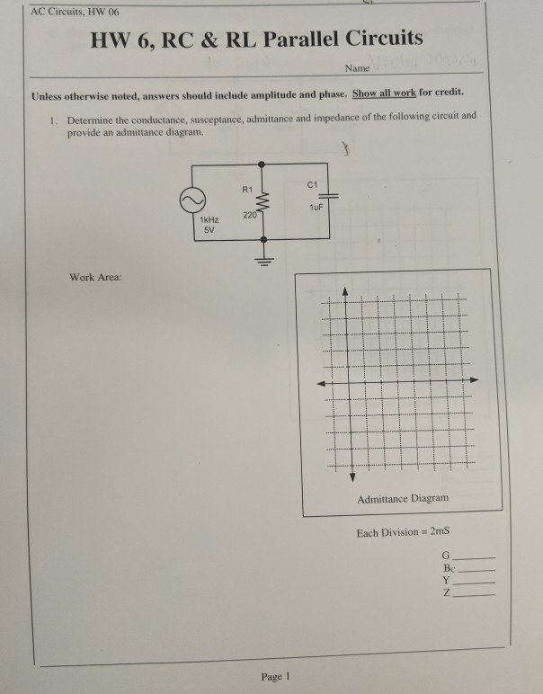 Solved AC Circuits, HW 06 HW 6, RC & RL Parallel Circuits | Chegg.com