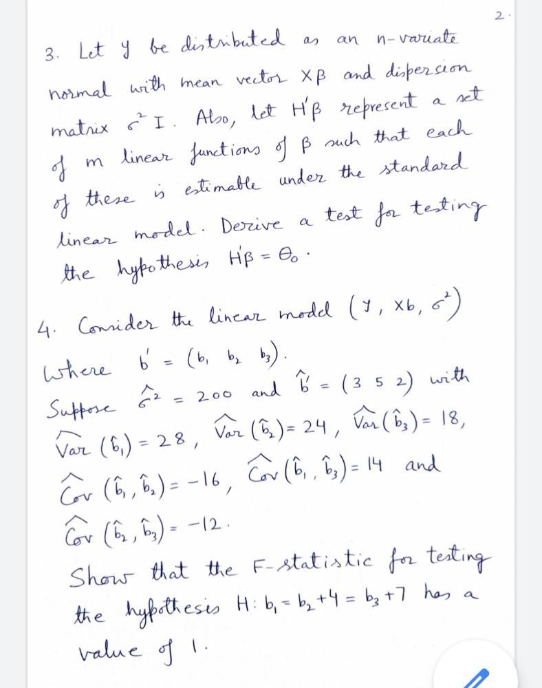 Solved 2 An A 3 Let Y Be Distributed N Variate Normal Wi Chegg Com