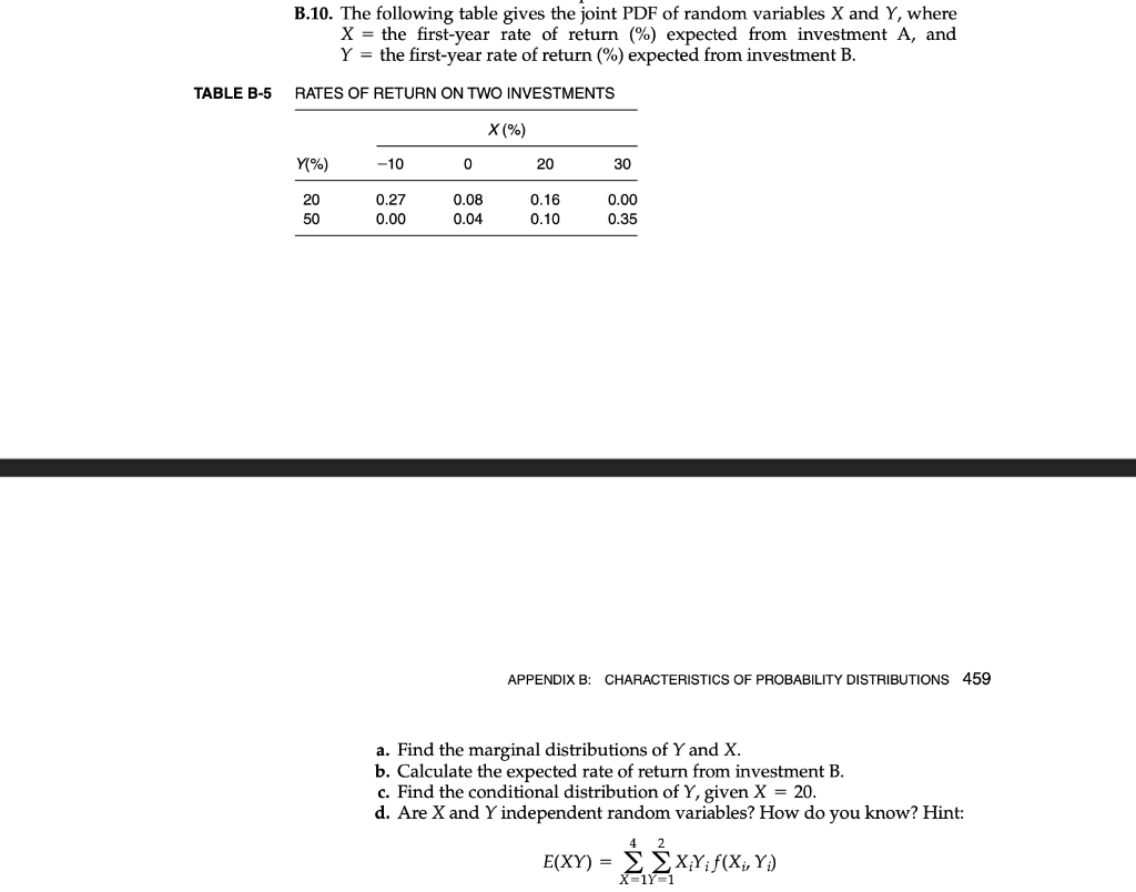 Solved TABLE B-5 B.10. The Following Table Gives The Joint | Chegg.com