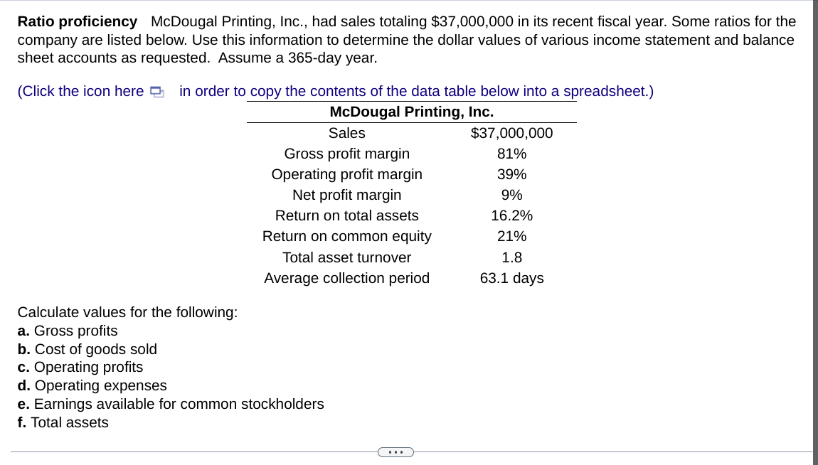 Solved Ratio proficiency McDougal Printing, Inc., had sales