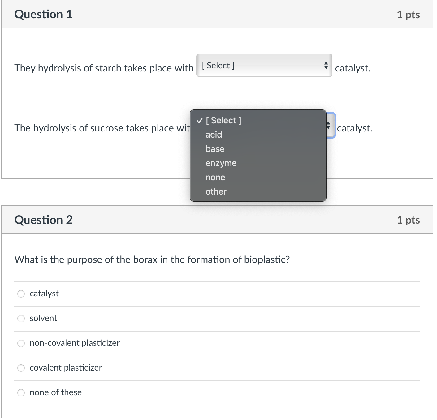 Solved Question 1 ﻿They hydrolysis of starch takes place | Chegg.com