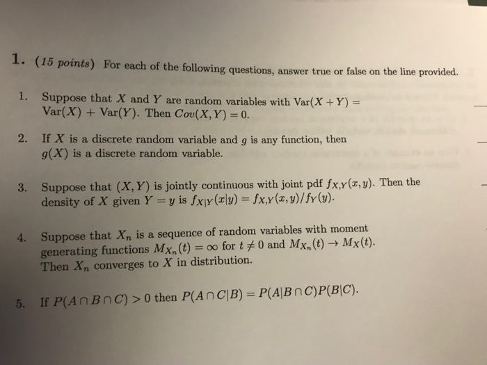 Solved 1. (15 points) For each of the following questions, | Chegg.com
