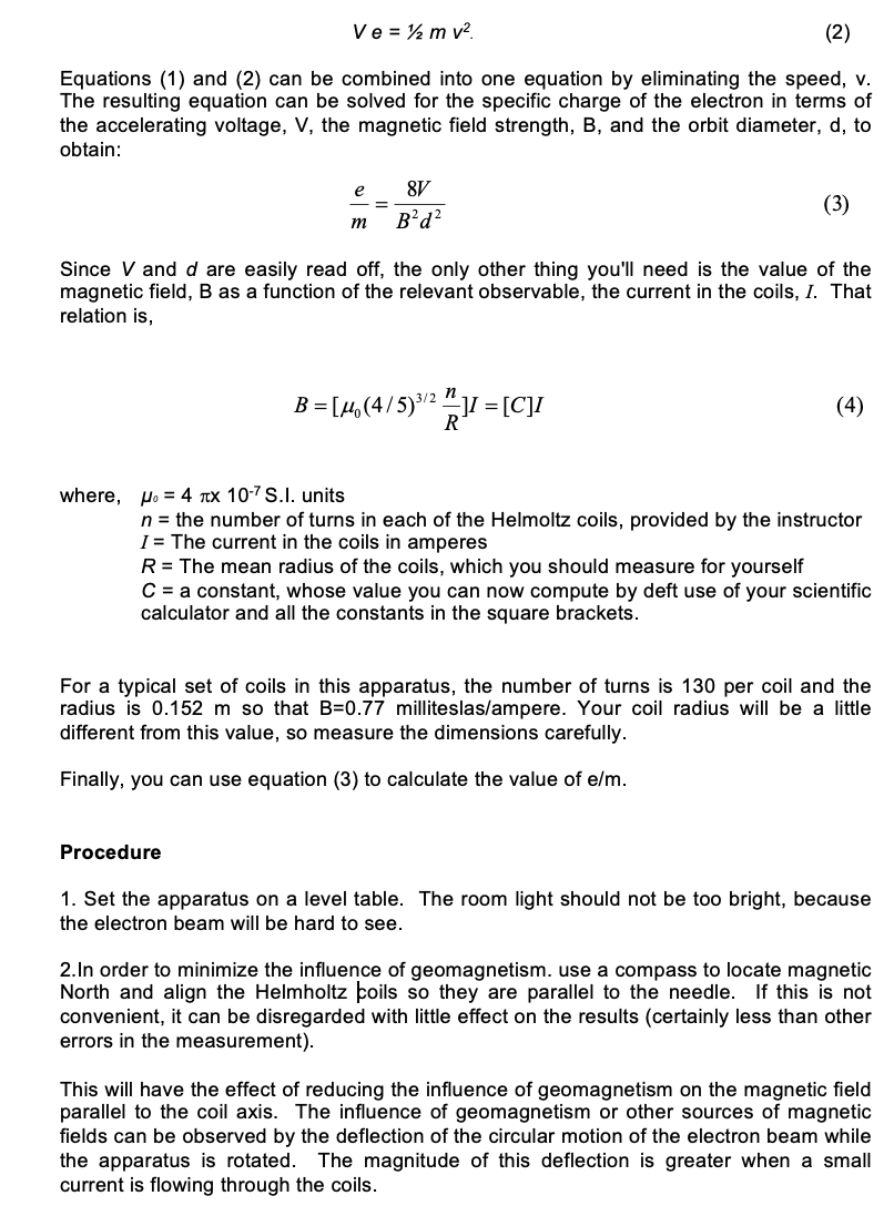 Solved LABORATORY EXERCISE # 24 The Specific Charge of the | Chegg.com