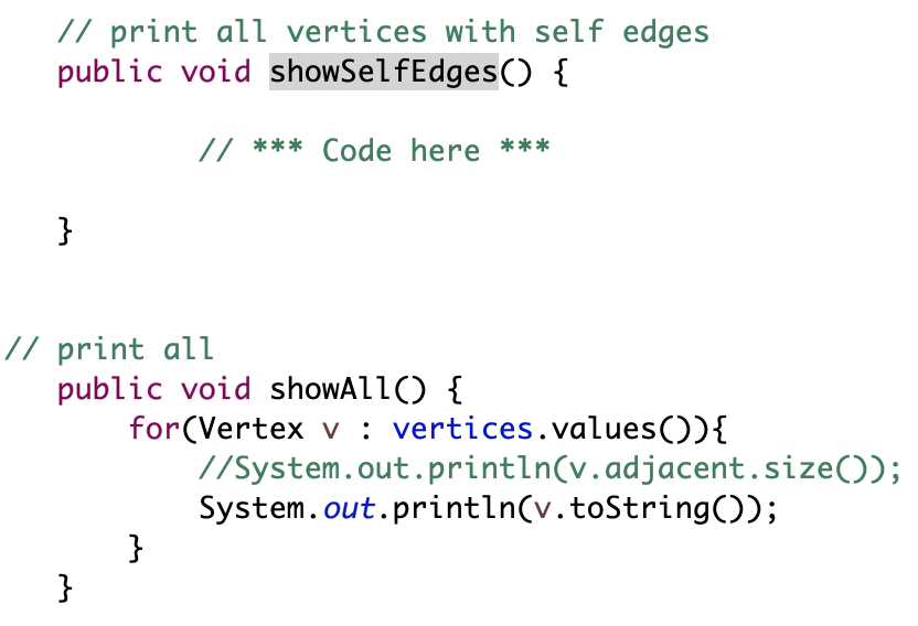 NEED TO PRINT ALL VERTICES (NODES) WITH SELF | Chegg.com