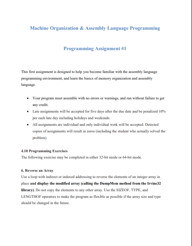 Machine Organization & Assembly Language Programming | Chegg.com