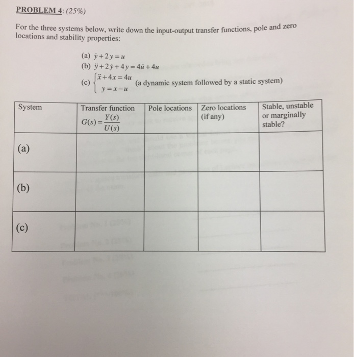 Solved PROBLEM 4: (25%) For the three systems below, write | Chegg.com