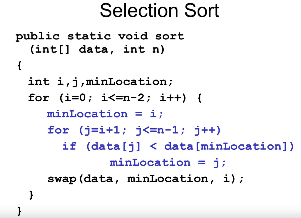 Solved Step 1 Selection Sort (startercode is in today's | Chegg.com