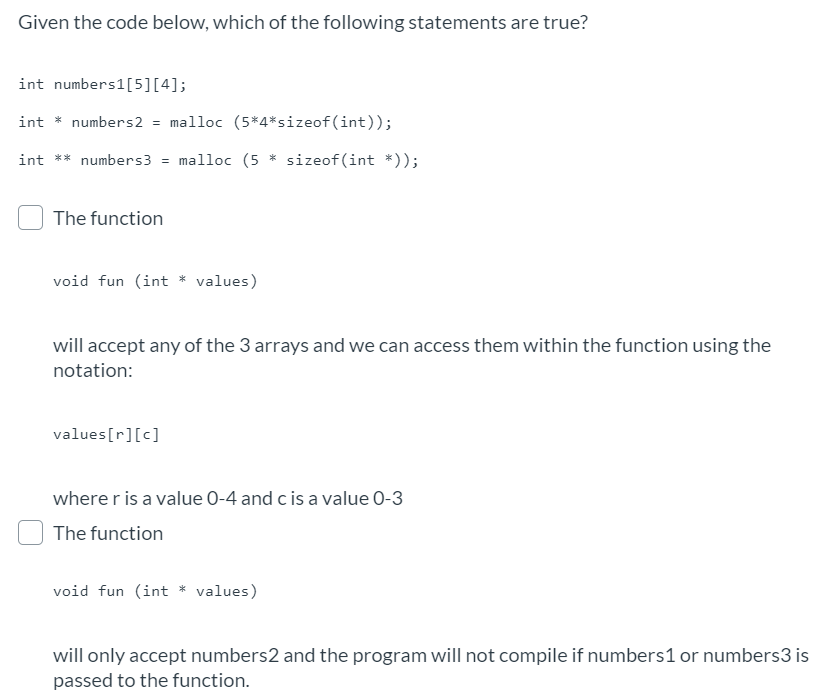 Solved Given the declarations below representing 5x4 2D Chegg