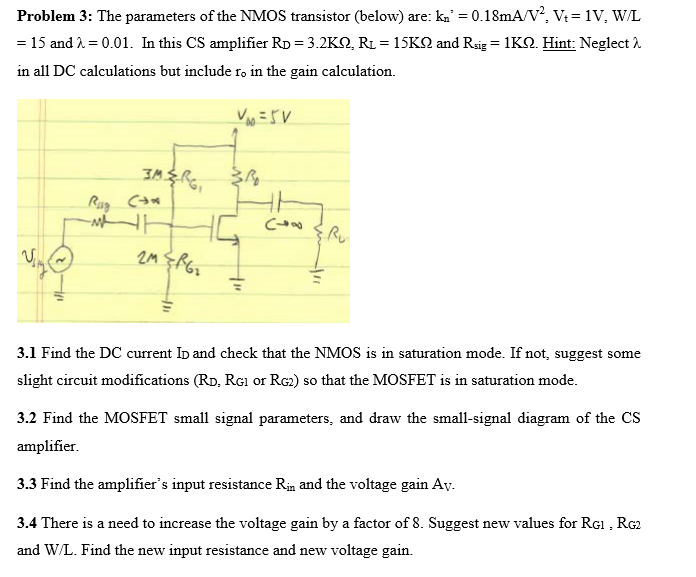 Solved Problem 3: The parameters of the NMOS transistor | Chegg.com