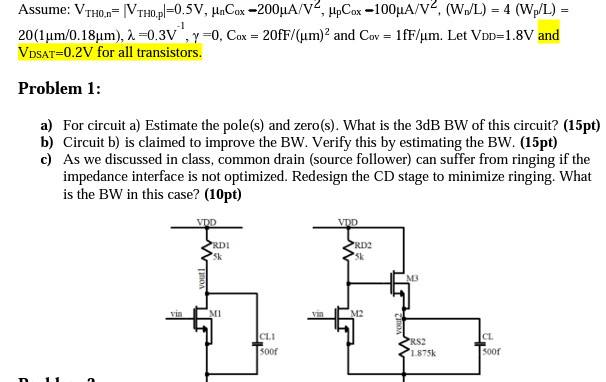 Solved Assume: VTH0,n=∣VTH0,p∣=0.5 | Chegg.com