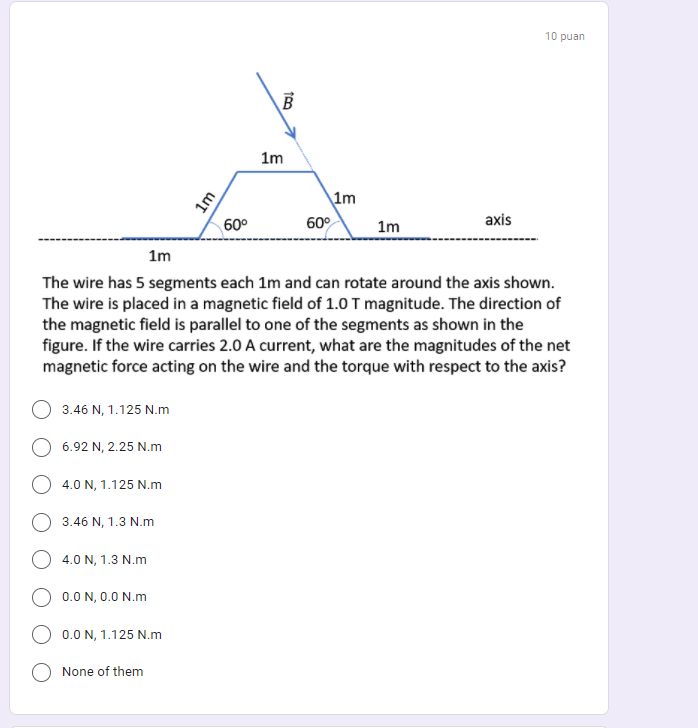 Solved 10 Puan B 1m 1m 1m 60° 60° 1m Axis 1m The Wire Has 5 | Chegg.com