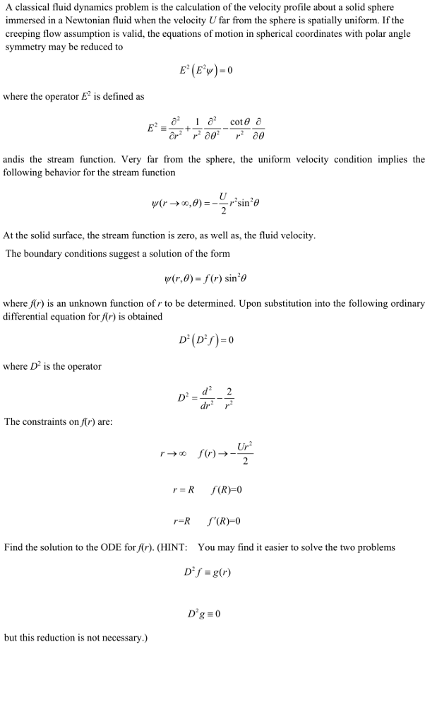 Solved A classical fluid dynamics problem is the calculation