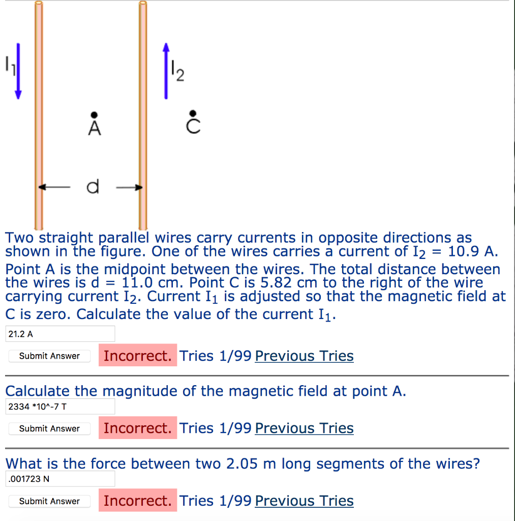 Solved 2 Two straight parallel wires carry currents in | Chegg.com