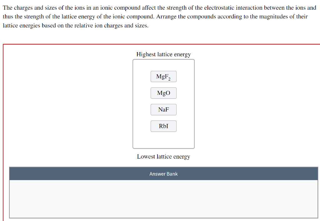 Solved The charges and sizes of the ions in an ionic