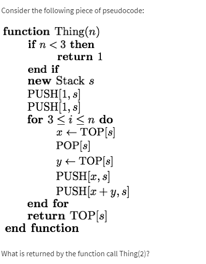 Solved Consider The Following Piece Of Pseudocode Function