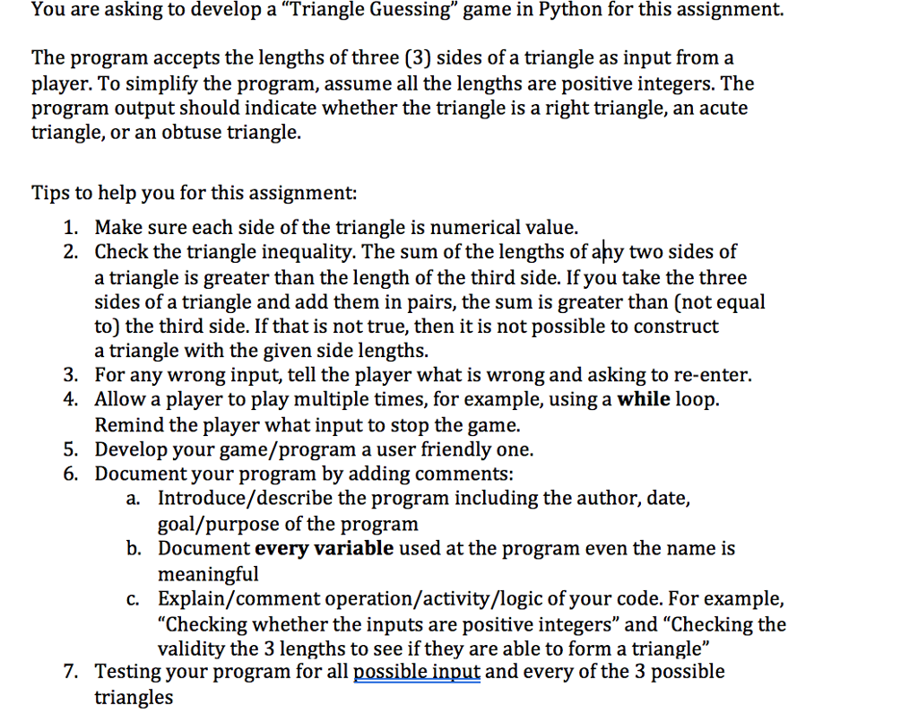 Solved You are asking to develop a “Triangle Guessing” game