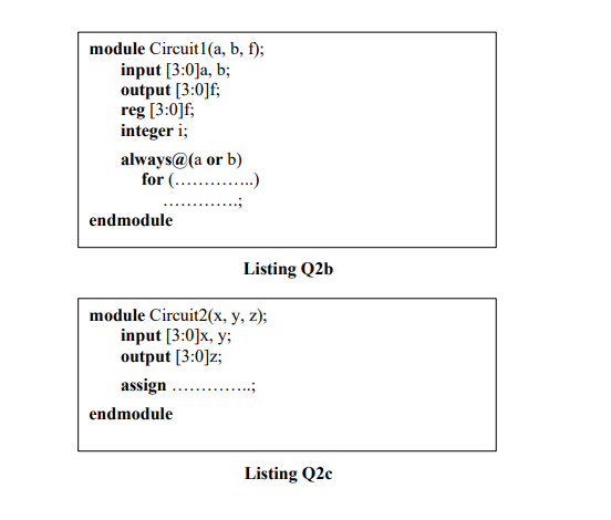 Solved module Circuit1(a, b, f); input [3:0]a, b; output | Chegg.com