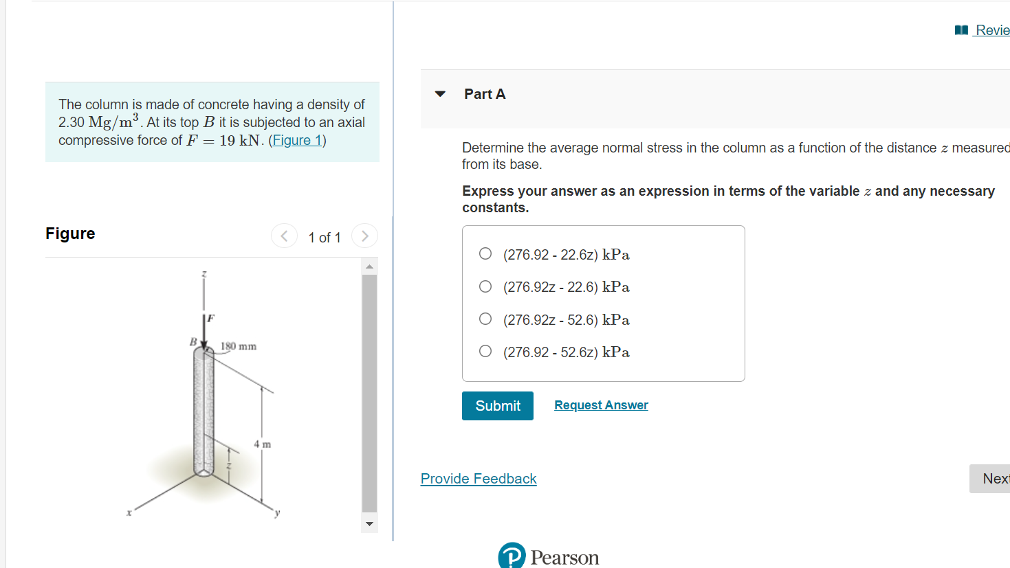 Solved Revie Part A The column is made of concrete having a