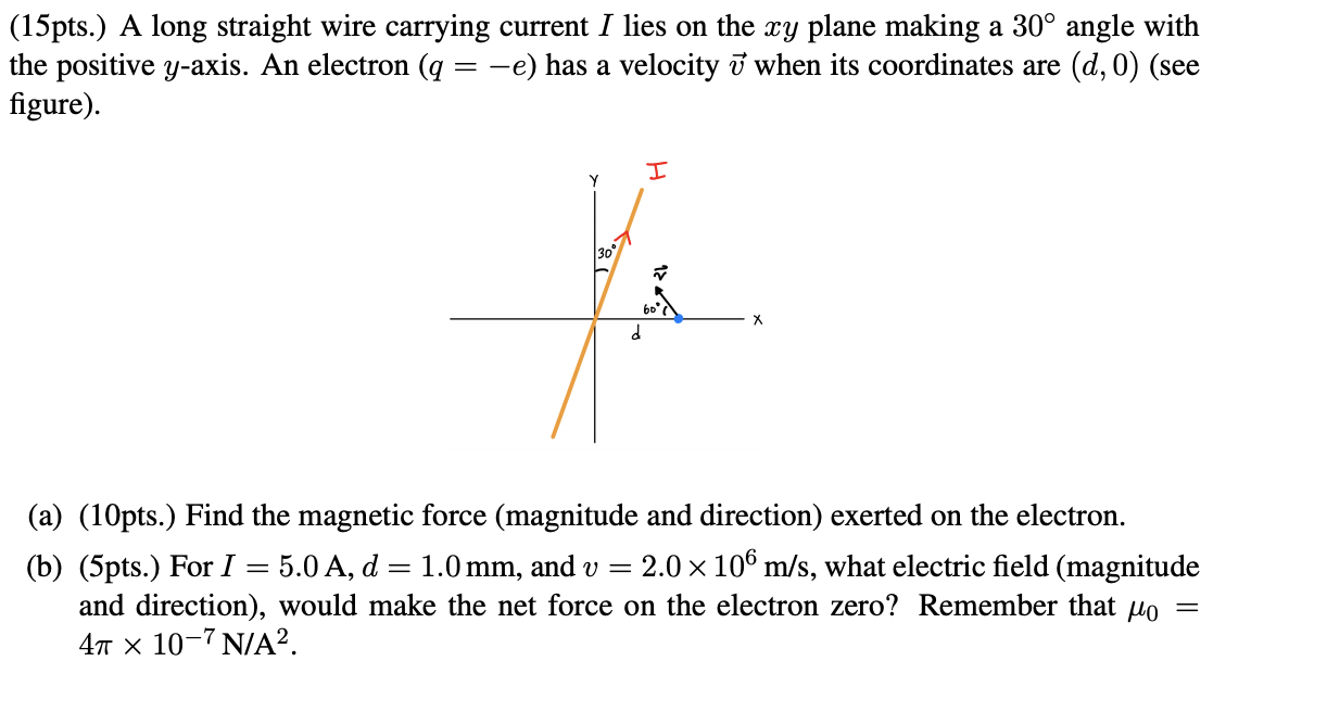 Solved 15pts A Long Straight Wire Carrying Current I L Chegg Com