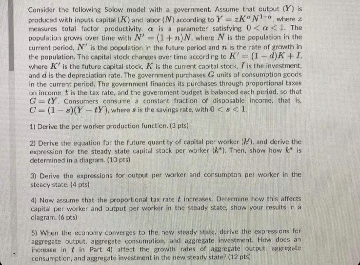 Solved Consider the following Solow model with a government. | Chegg.com
