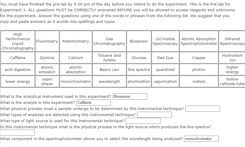 Solved You Must Have Finished The Pre-lab By 5:00 Pm Of The | Chegg.com