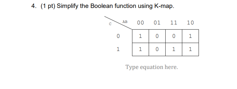 Solved 1. (1 pt) Simplify the Boolean functions using K-map. | Chegg.com