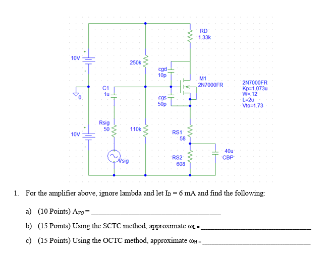 Solved 1. For the amplifier above, ignore lambda and let | Chegg.com