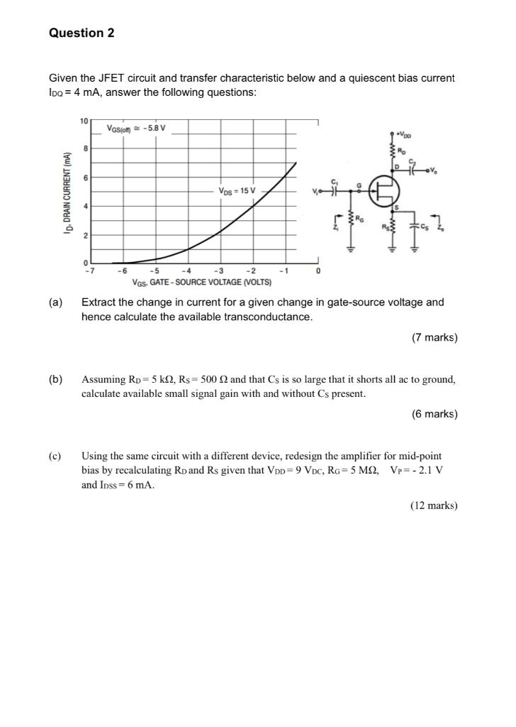 Solved Question 2 Given the JFET circuit and transfer | Chegg.com