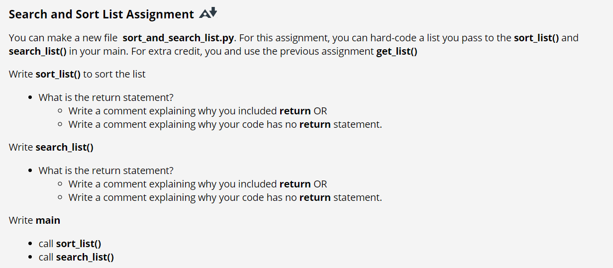 Solved Search and Sort List Assignment A You can make a new | Chegg.com