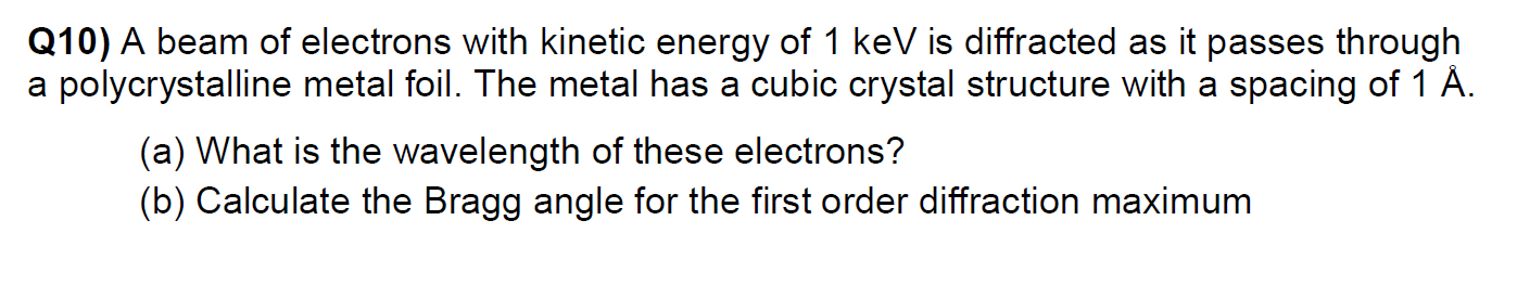 Solved Q10) A beam of electrons with kinetic energy of 1 keV | Chegg.com