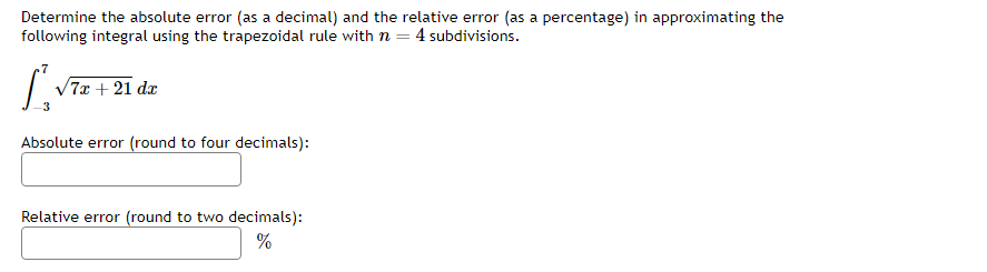 Solved Determine the absolute error (as a decimal) and the | Chegg.com