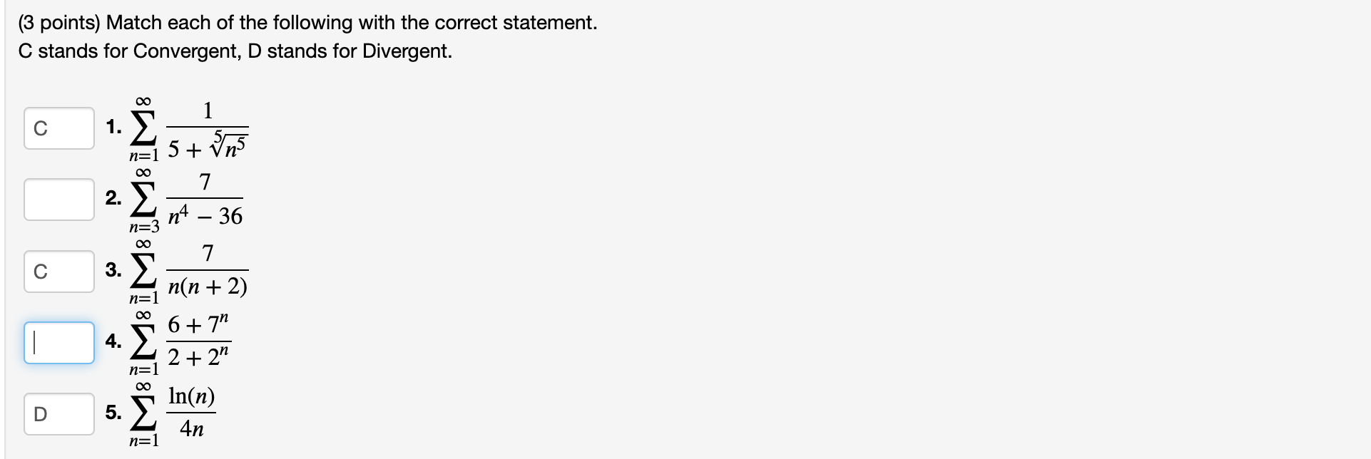 Solved (3 points) Match each of the following with the | Chegg.com