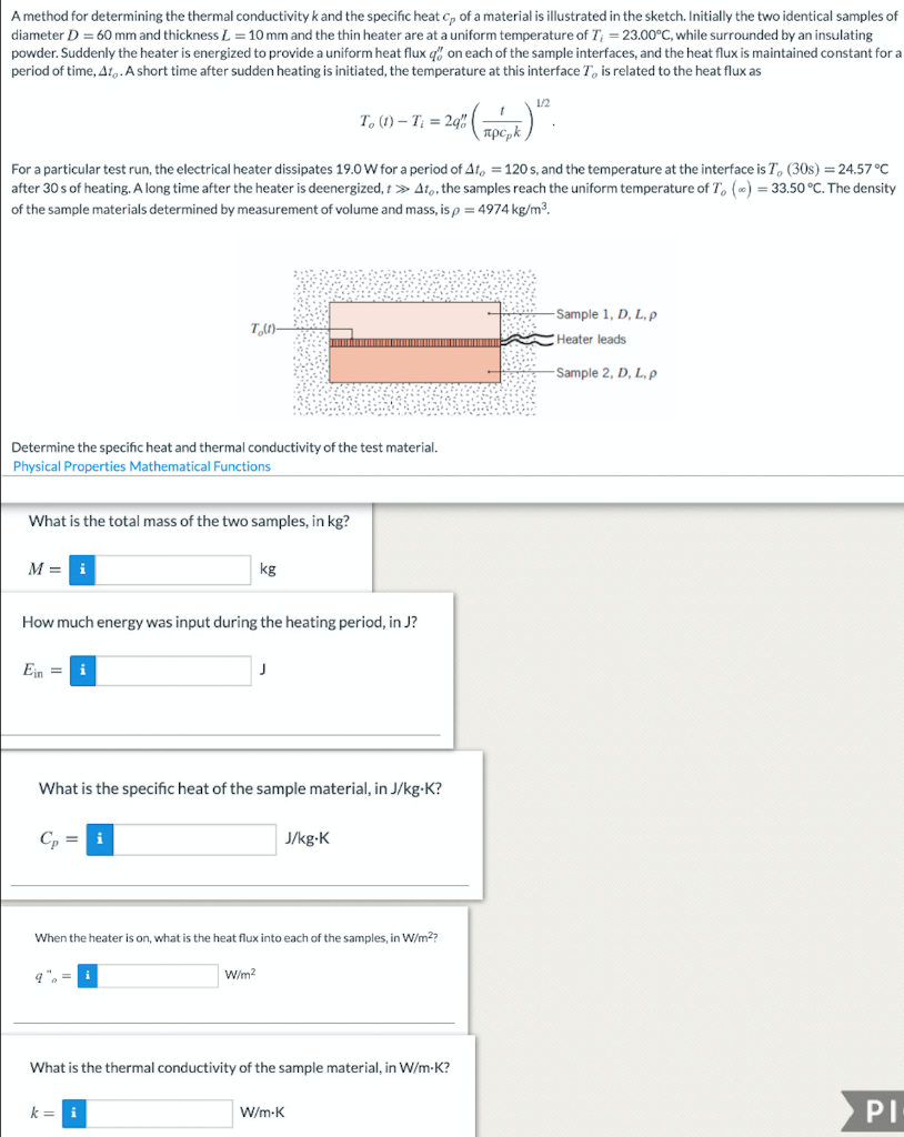 Solved A method for determining the thermal conductivity k | Chegg.com