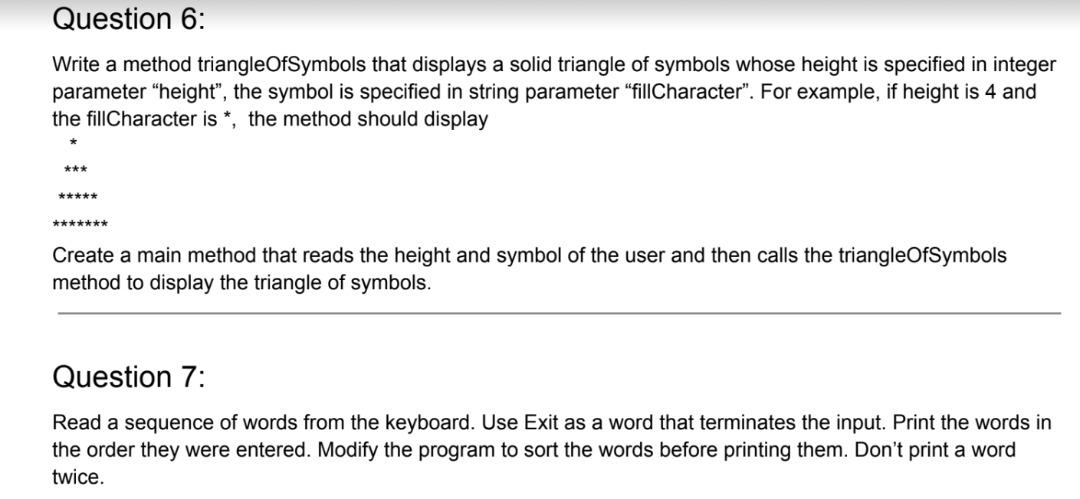 Solved Write a method triangleOfSymbols that displays a | Chegg.com