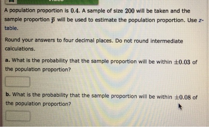 Solved A Population Proportion Is 0.4. A Sample Of Size 200 | Chegg.com