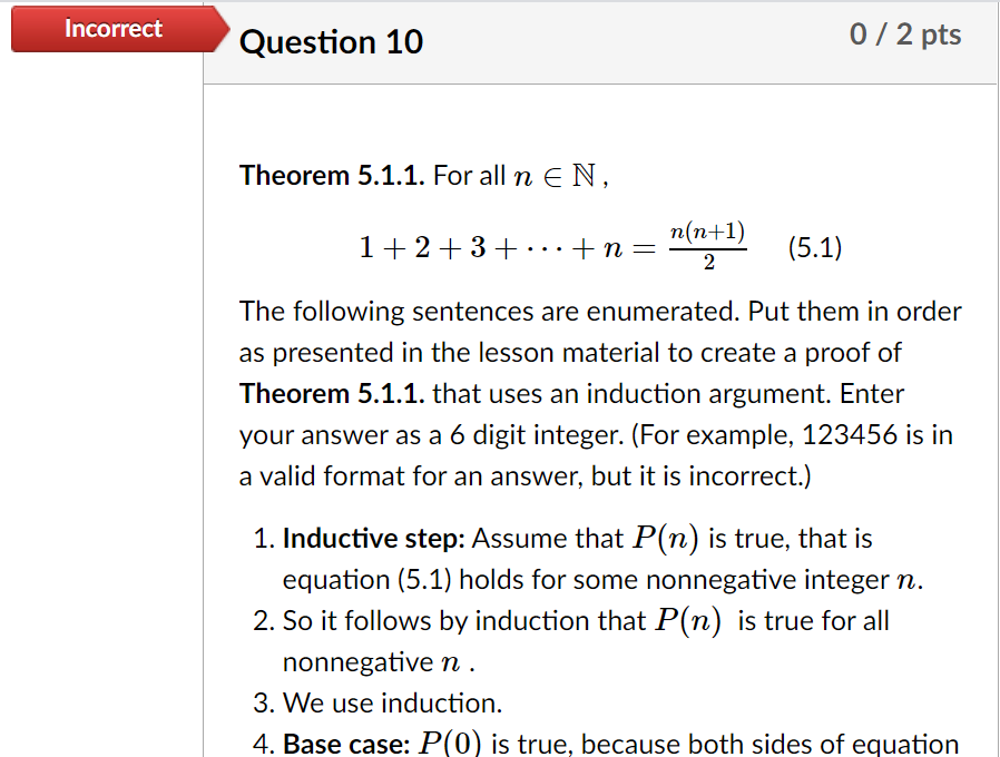 Solved Incorrect Question 10 0 / 2 pts Theorem 5.1.1. For | Chegg.com