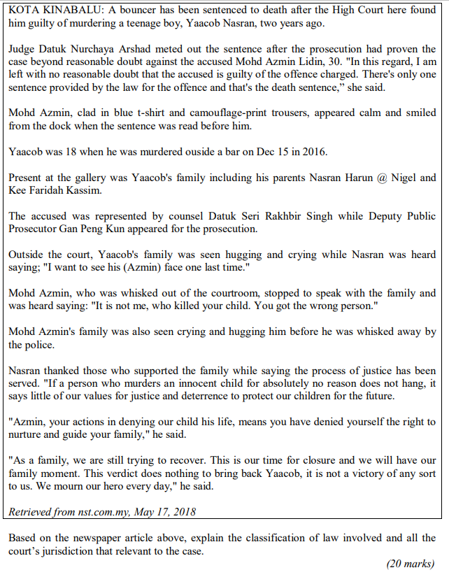 Solved Kota Kinabalu A Bouncer Has Been Sentenced To Death Chegg Com