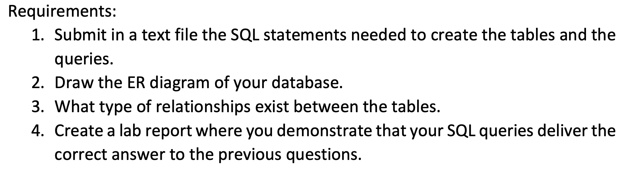 Solved 1. Submit in a text file the SQL statements needed to | Chegg.com