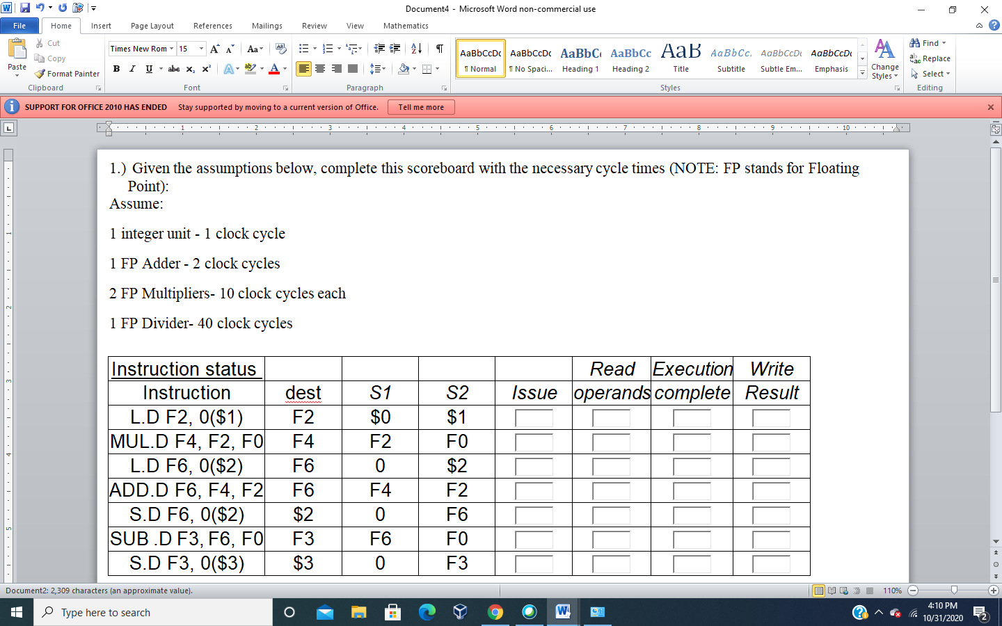 Solved WI-US= Document4 - Microsoft Word non-commercial use | Chegg.com